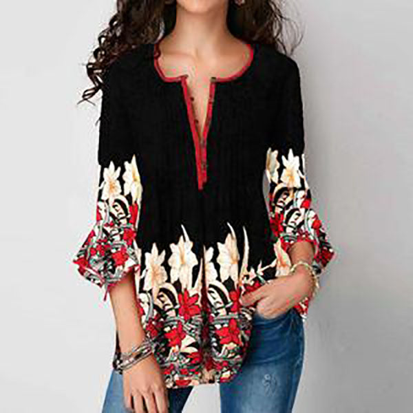 【S-5XL】Koszula w stylu vintage z kwiatowym nadrukiem, szara, czarna, czerwona, niebieska, rozmiar